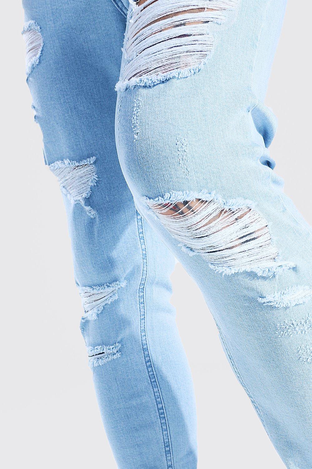 Men's Skinny Stretch All Over Rip Jean | Boohoo UK